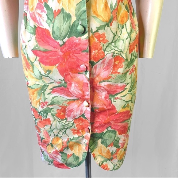 VINTAGE GARDANIA PARIS FLORAL  MULTICOLOUR BUTTON UP DRESS SHORT SLEEVES MEDIUM - Picture 15 of 17